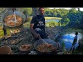 Outdoor cooking at the pond N online fishing chilling with subscribers