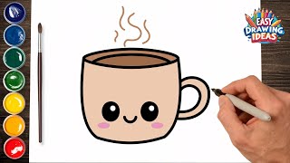 How to Draw a Cute Hot Chocolate Cup - Easy Kawaii Drawing Tutorial for Kids