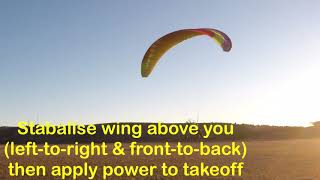 Paramotor trike taxiing in circles, takeoff, landings, and wing control