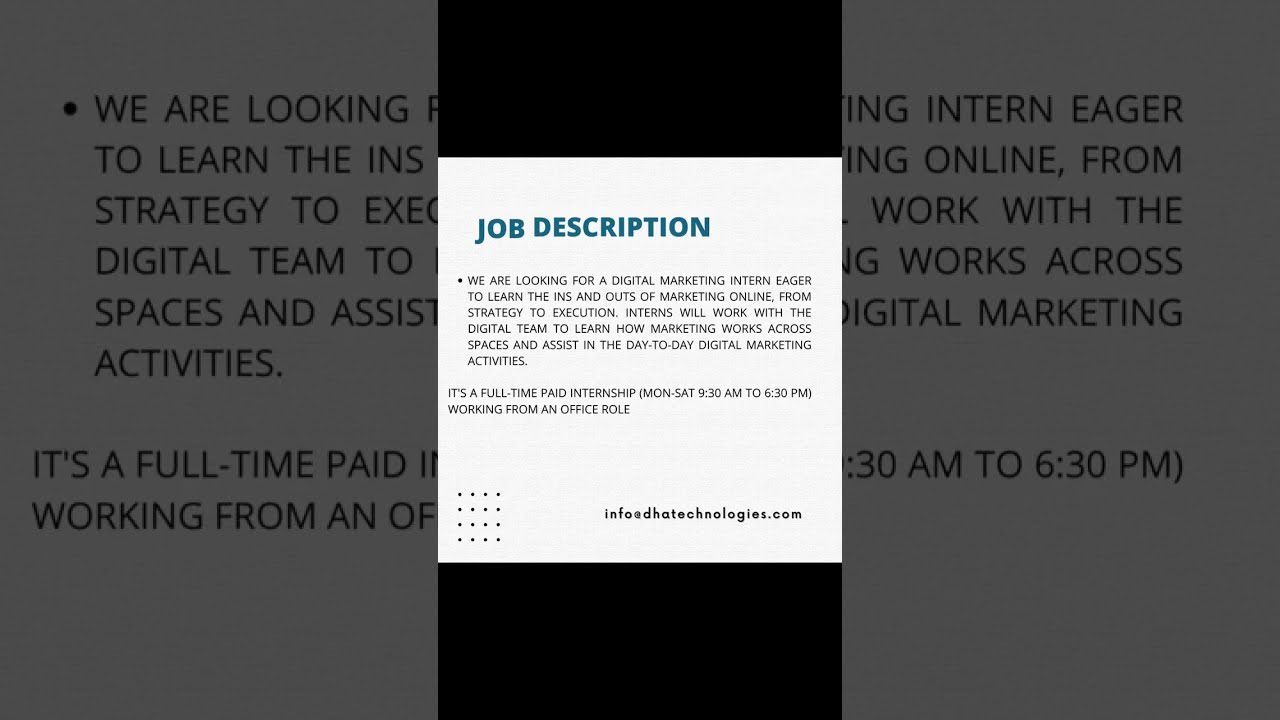 Digital Marketing Intern At DHA Business Solutions & Technologies