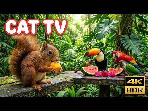 CAT TV 🐦🍎 Dozens of Colorful Birds Enjoy a Fresh Fruit Feast