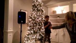 Hudson with the microphone for Christmas 2015