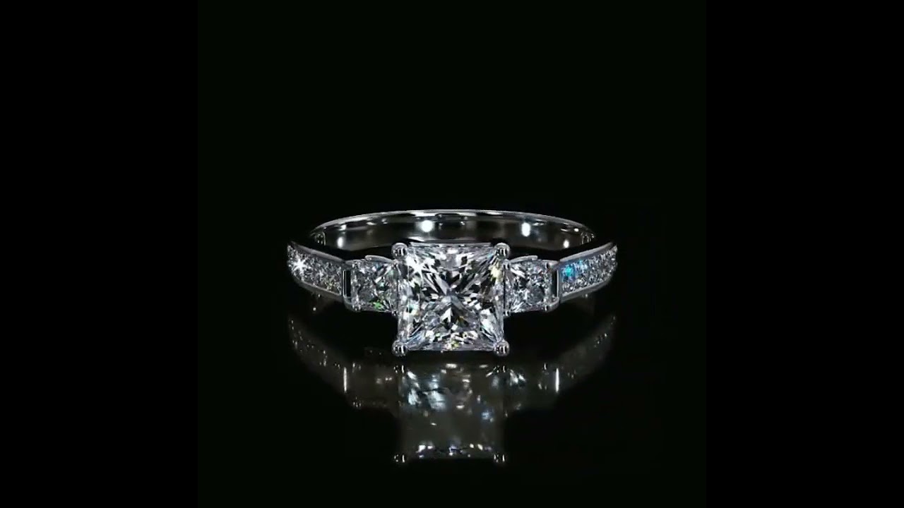 Princess Cut White Sapphire 925 Sterling Silver 3-Stone Engagement Rings SKU:620110