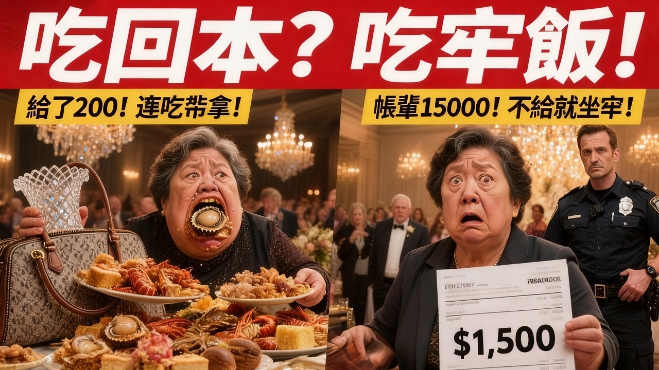 我份子錢給了200，必須吃回本！”中國大媽在多倫多頂級婚宴瘋狂掃蕩鮑魚，連施華洛世奇花瓶都偷！策劃師冷笑亮出1500帳單，員警到場：“請結帳，不然就跟我們走！