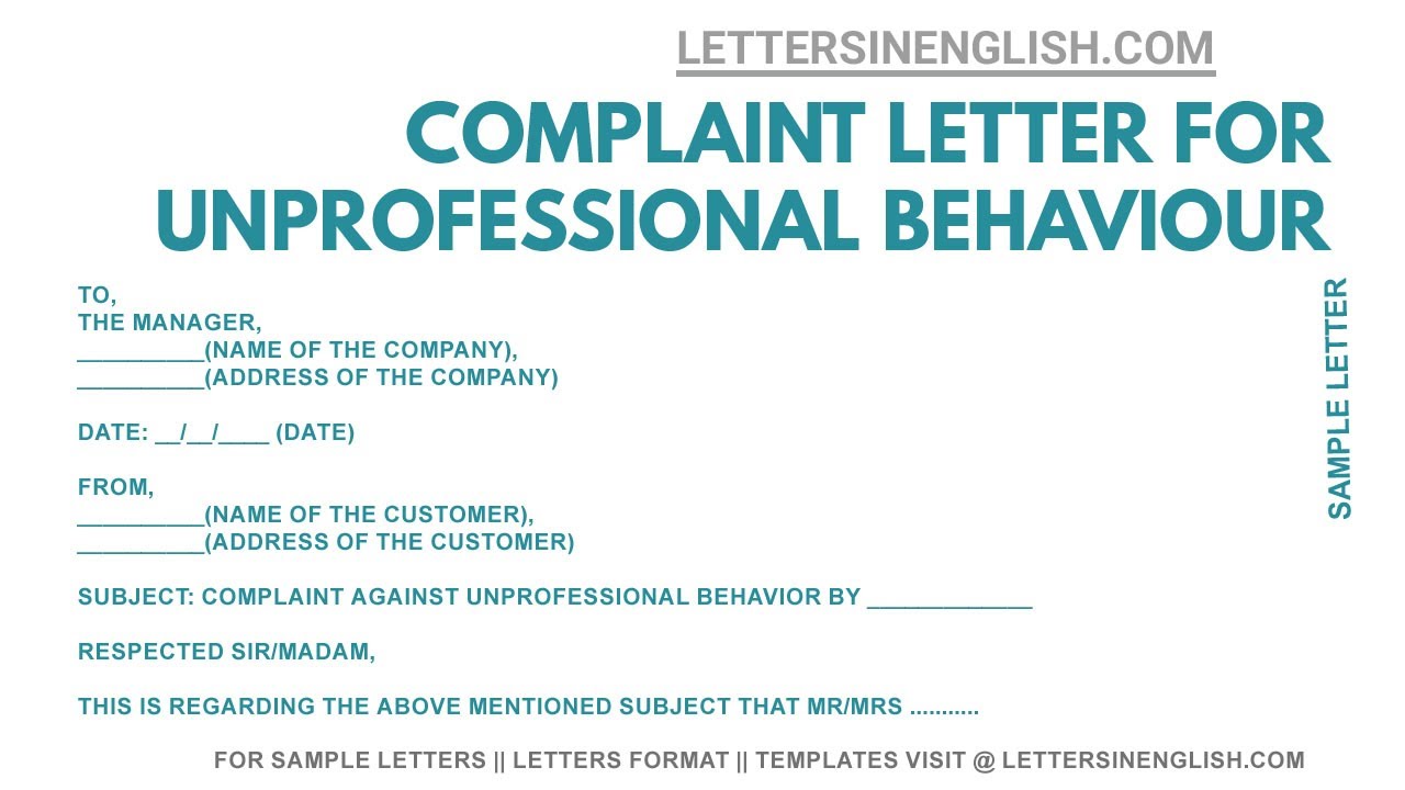 Rude Behavior Complaint Letter - Sample Complaint Letter