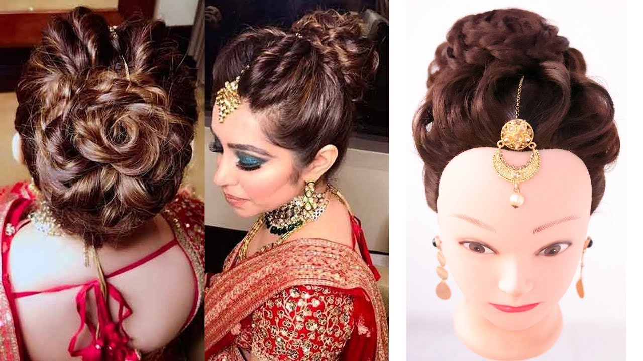 very beautiful messy high bun hairstyle for wedding gown - YouTube