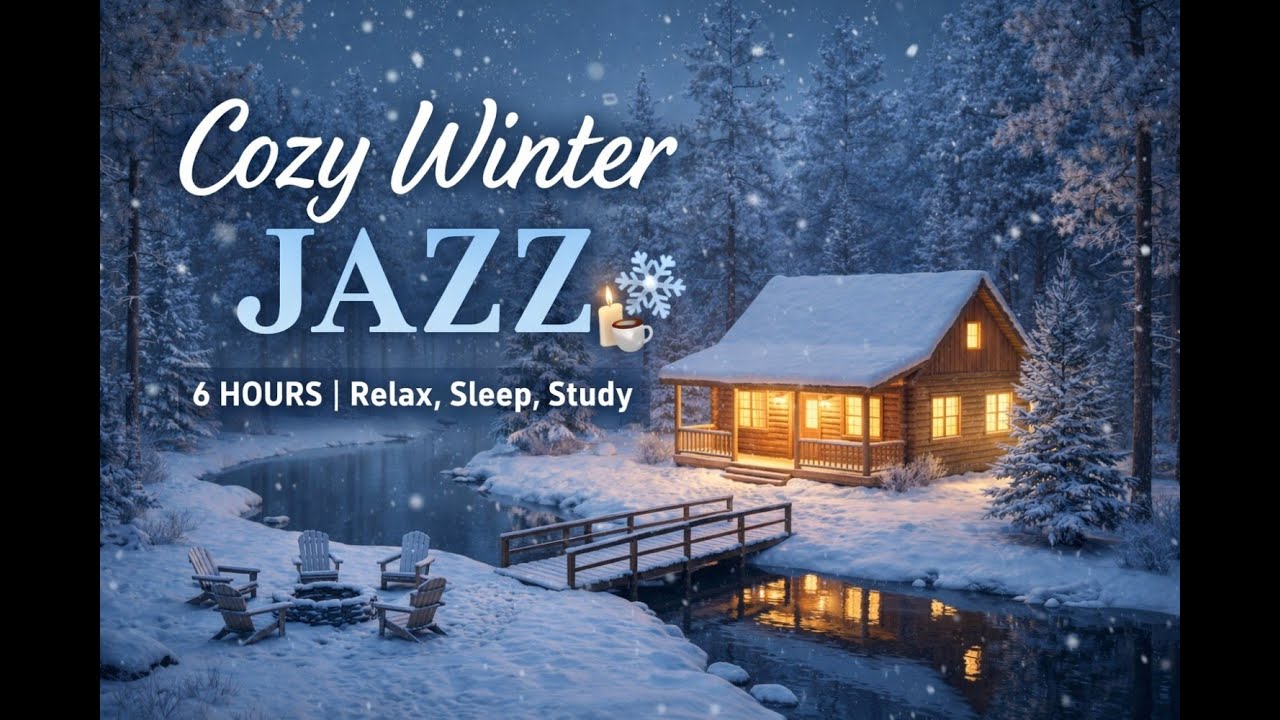 Camp fire by the River | Warm Fireplace Vibes with 6 Hours of Cozy Winter Jazz ❄️