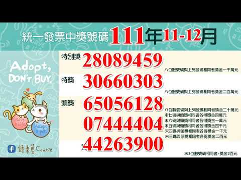 中華民國111年11月 12月統一發票中獎號碼(2022年)