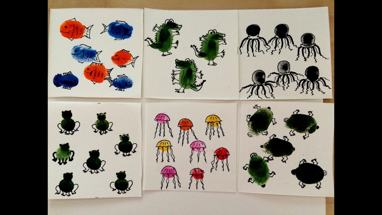 Easy Drawing For Kids Kids Drawing Sea Animals Fingerprint Drawing Dessin D Enfants Youtube