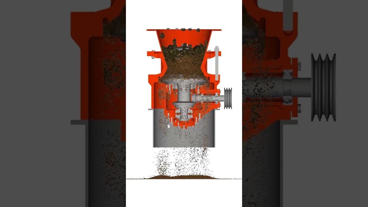 RockyDEM particle simulation of the Wescone W300 Crusher version 3