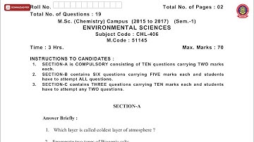 MSC PIT CHEMISTRY 1ST SEM ENVIRONMENTAL SCIENCES MAY 2019 | PTU
