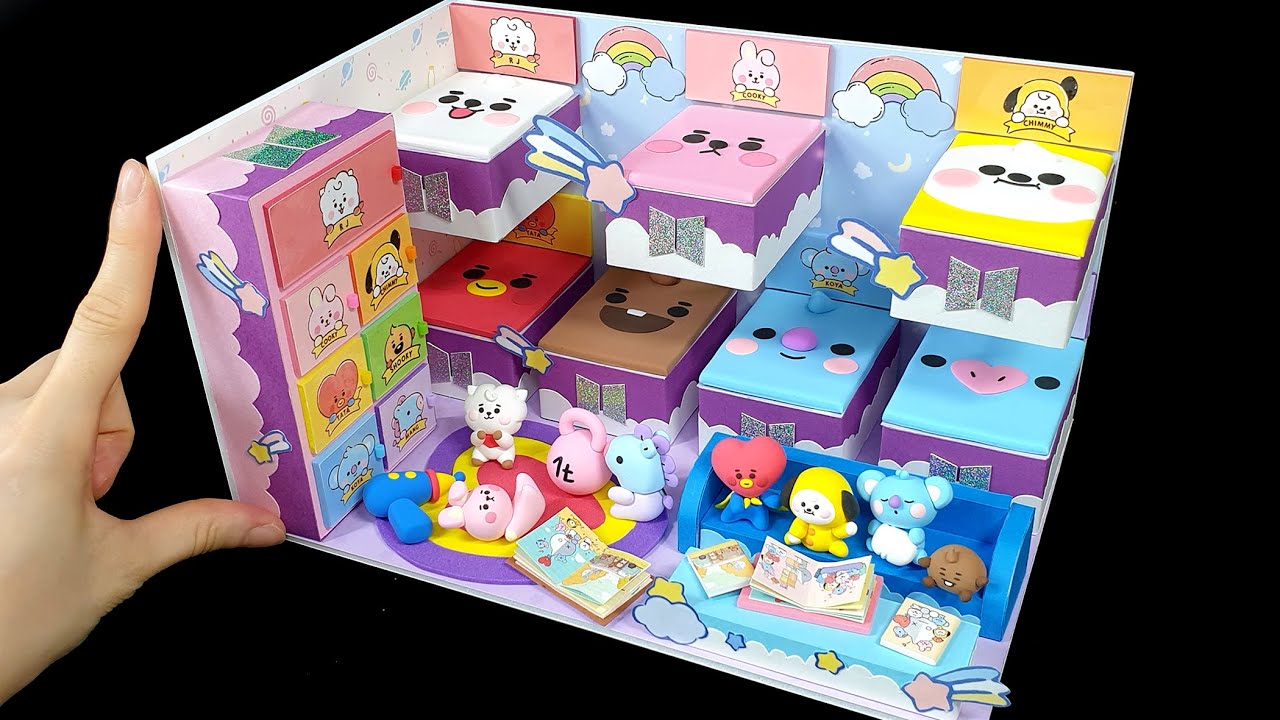 DIY Miniature BTS character BT21 baby Board house - BTS & BT21 Baby ｜ 미니어쳐 BT21 베이비 하우스 만들기