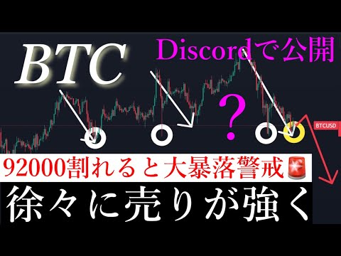 ⚠️「92000到達。ビットコインこの価格を割れると大暴落します。」