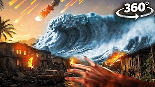 360° Beach Apocalypse - Tsunami Wave, Meteor Rain, Wildfire VR 360 Video 4k ultra hd
