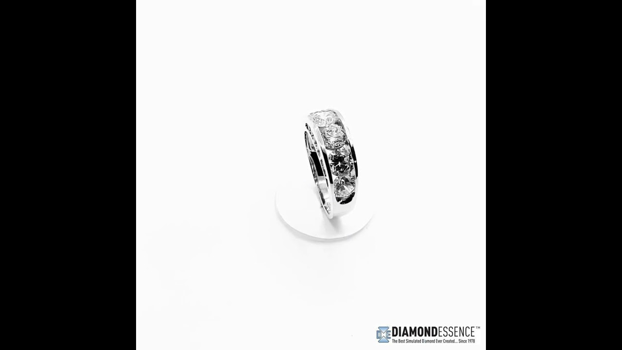 Channel Set Five-Stone Ring with Simulated Round Brilliant Graduating Diamonds by Diamond Essence.