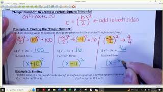 HA2 4-7(a) Notes (complete the square a = 1)