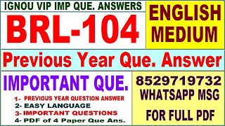 BRL 104 Previous Year Question Paper in English | brl 104 important questions with answer