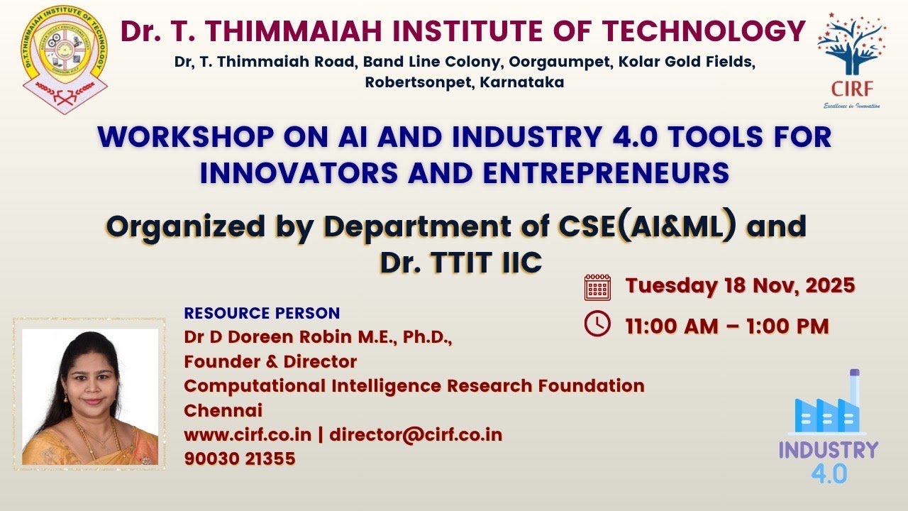 Workshop: AI and Industry 4.0 Tools for Innovators and Entrepreneurs - Dr Thimmiah