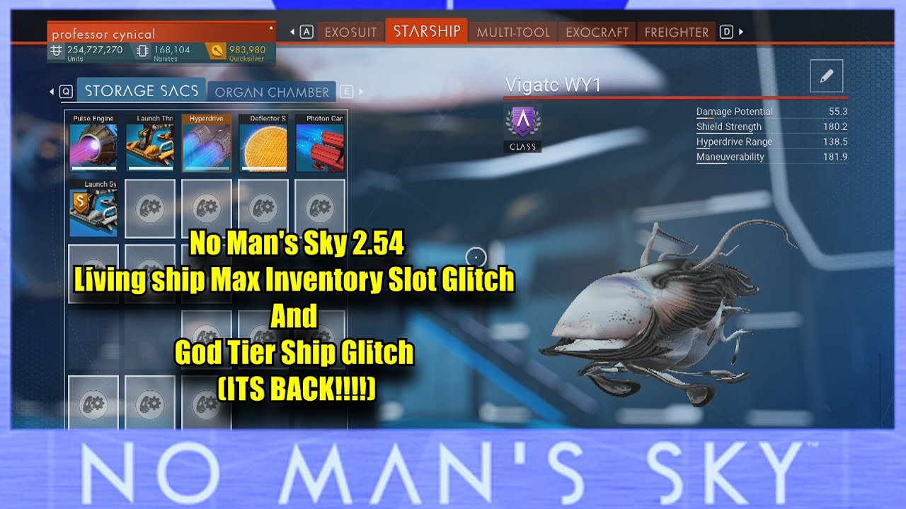 No Man's Sky 2.54 Living ship Max Inventory Slot Glitch And God Tier Ship Glitch (ITS BACK!!!!)