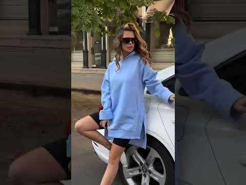 Блакитне тепле плаття-толстовка з розрізами