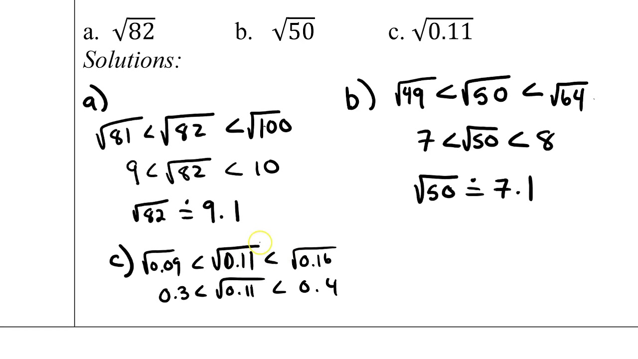 Estimating Square Root Worksheet