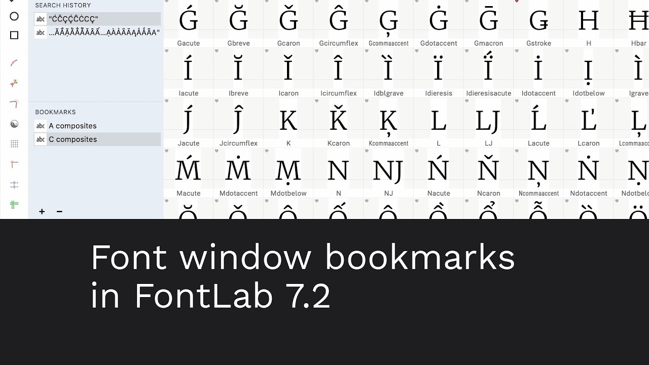 Font window bookmarks in FontLab 7