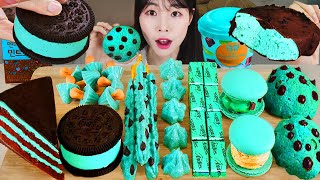 ASMR MUKBANG| Mint dessert (Ice cream, Cake, Macaroon, Cookie, Cracker, Meringue, Chocolate)