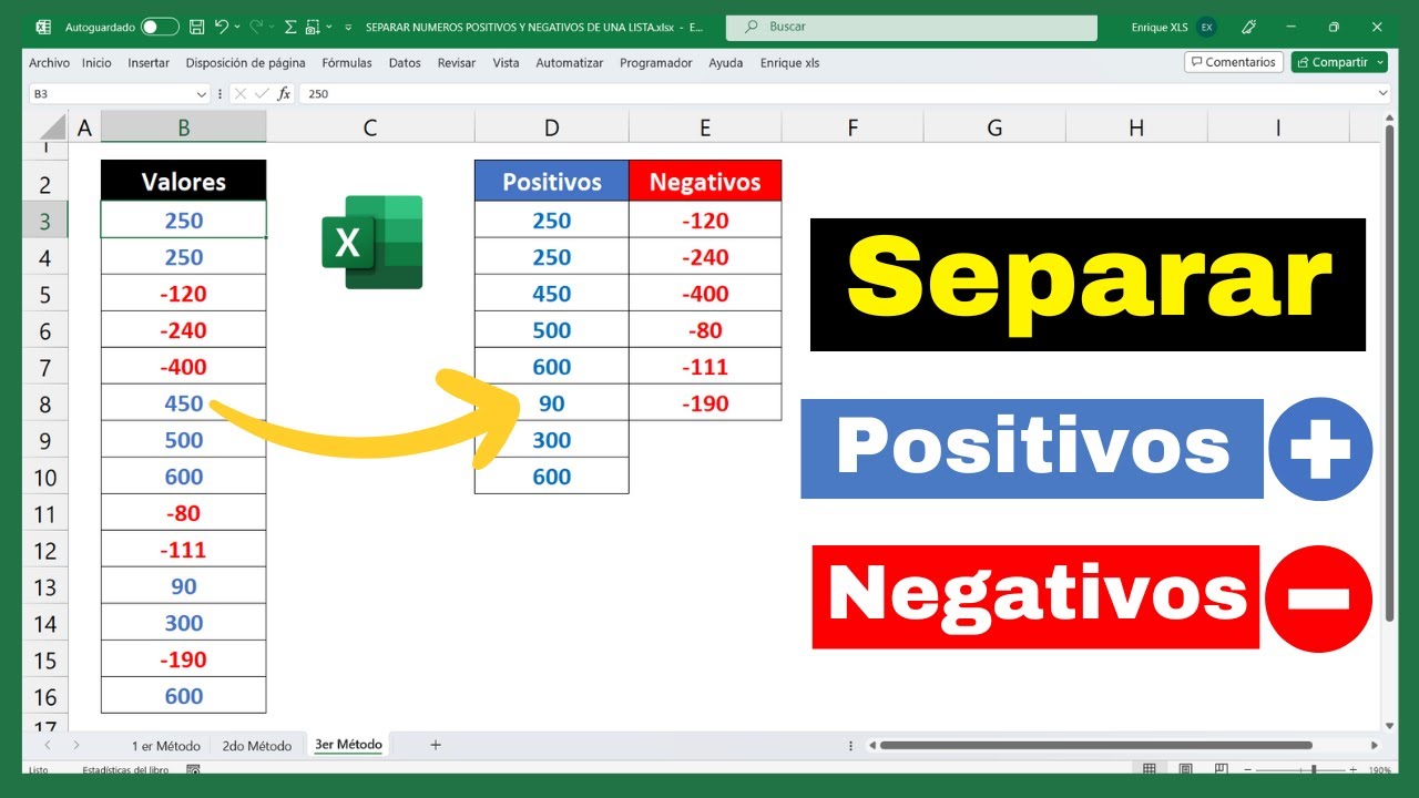 🔴Separar números POSITIVOS y NEGATIVOS en Excel (3 Métodos) - YouTube
