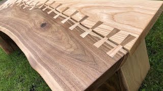 How to make a Live Edge modern bench. Dovetail joints.
