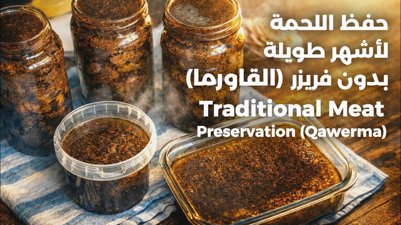 طريقة حفظ اللحمة لأشهر طويلة بدون فريزر(القاورما) 