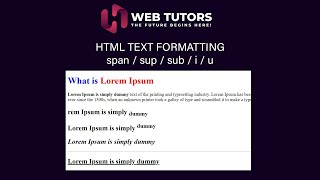 Famous HTML Text Formatting Elements  | Basic HTML CSS Tutorial For Beginners Class | Web Tutors Net Worth