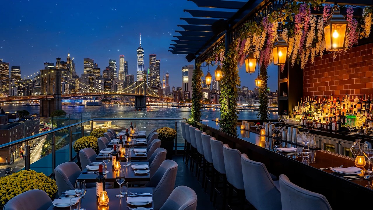 Rooftop Lounge ~ New York Cozy Bar Ambience with Tender Jazz Saxophone Music to Unwind & Focus