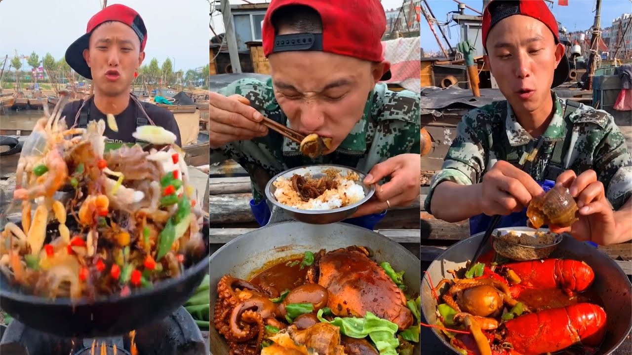 Fisherman Dagang eats conches, scallops, octopus, kelp and squid today