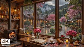 Cozy Spring Café Mountain Village ☕️ Gentle Jazz & Warm Fireplace Sounds for Study & Relax screenshot 4