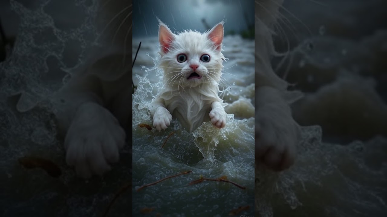 A Tiny Kitten Fights Against a Raging River – Alone and Afraid