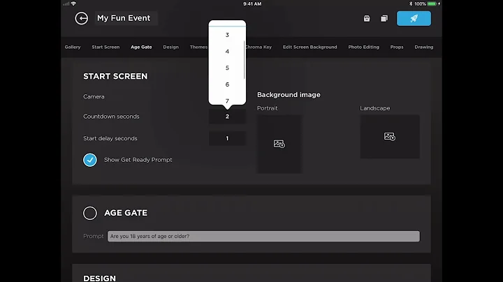 Start Screen settings overview in Simple Booth