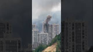 Moment Ukrainian drone strikes Moscow residential building