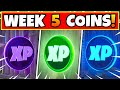 Fortnite Week 5 XP COINS LOCATIONS Guide! ALL Coins: Gold, Purple, Green, Blue Tutorial