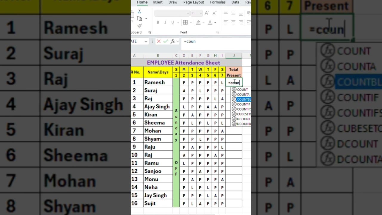 MS Excel Me Attendance Sheet Banana Sikhe | Step by step