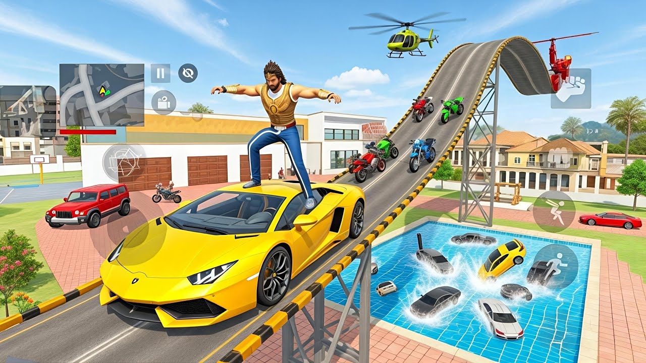 Bahubali Lamborghini Ramp Stunt! Helicopter & Pool Chaos Gameplay 🚁🔥