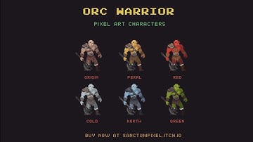 Orc Warrior Pixel Art  Game Asset