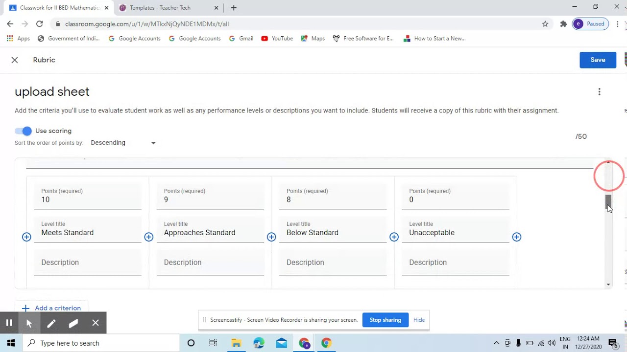 Rubrics upload from Sheets in Google classroom - YouTube