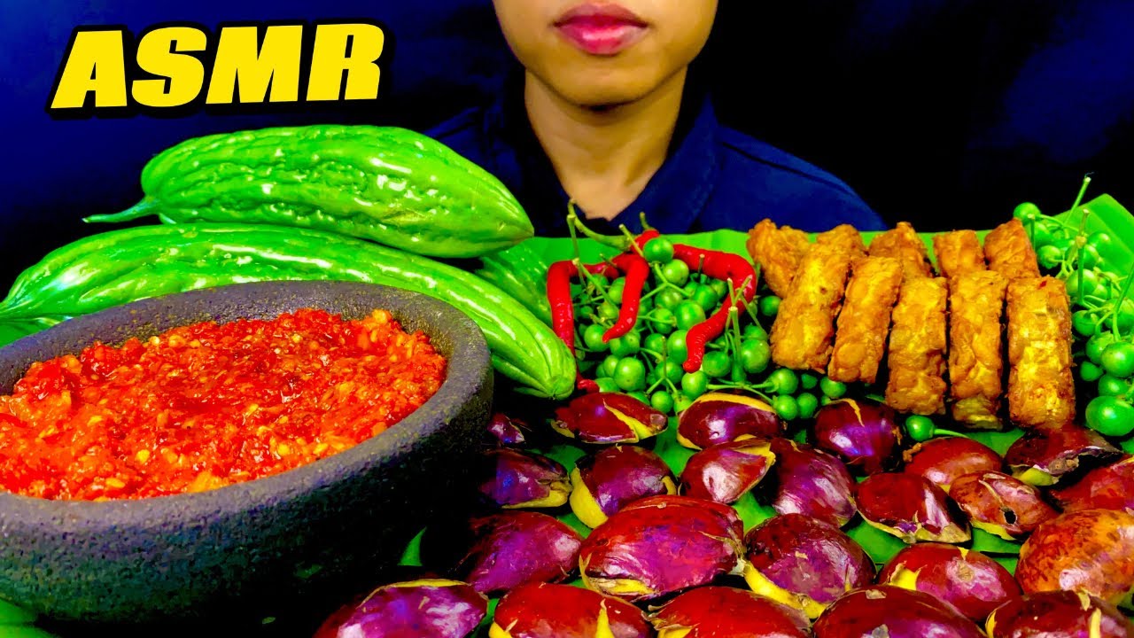 ASMR LALAPAN MENTAH JENGKOL, PARE, LEUNCA, SAMBAL MUKBANG INDONESIA