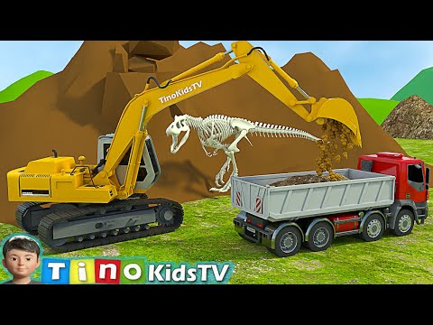 Excavator, Driller & Dump Truck for Kids | Finding Dinosaur Bones