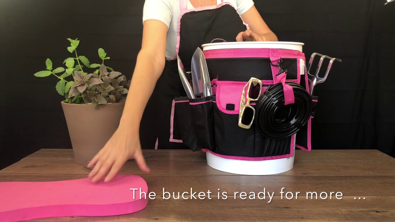 Pink bucket organizer converts bucket into storage with 34 pockets