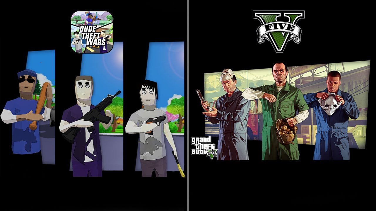 Dude Theft Wars vs GTA 5 Characters !!! 🤔🤔🤔