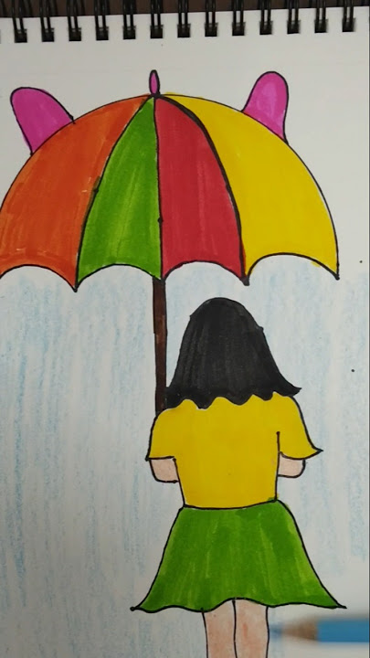 Girl in rain with umbrella drawing #drawing4kids #easydrawing #girldrawing #howtodraw #painting #art