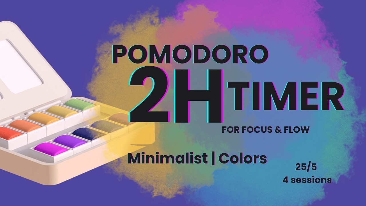 Pomodoro Timer 2H – 25/5 | No music | Colors | Purple