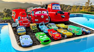 Looking for Disney Pixar Cars On the Rocky Road : Lightning McQueen, Mater, Dinoco McQueen, Mack