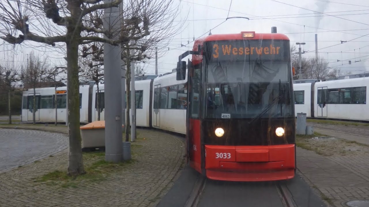 BSAG Bremen: Epischer Sound bei Mitfahrt in AEG-Wagen 3033 (GTO), Europahafen - Gröpelingen
